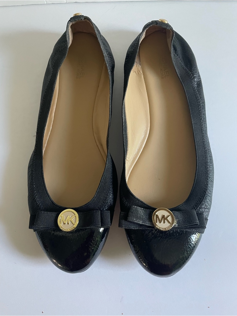 Michael Kors Black Patent Toe Logo Bow Flats